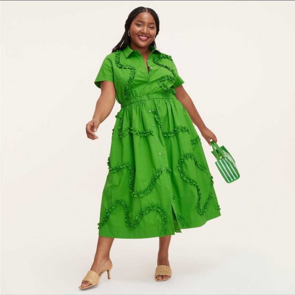 Kate Spade x Target Ribbon Short Sleeve Midi Shirtdress ♠️ Green Ruffle Dress
